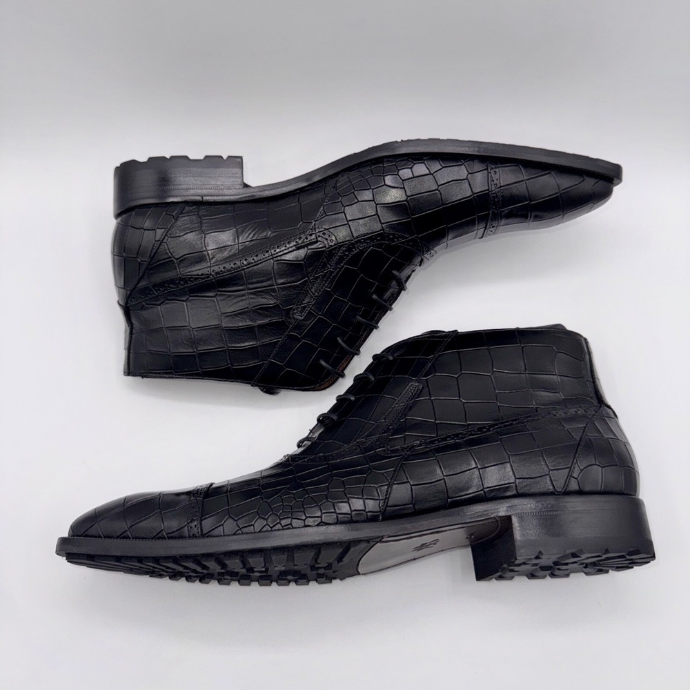 Mezlan McKay Cap Toe Boots Men's Size 10 M Black Crocodile Embossed Leather - Picture 14 of 16